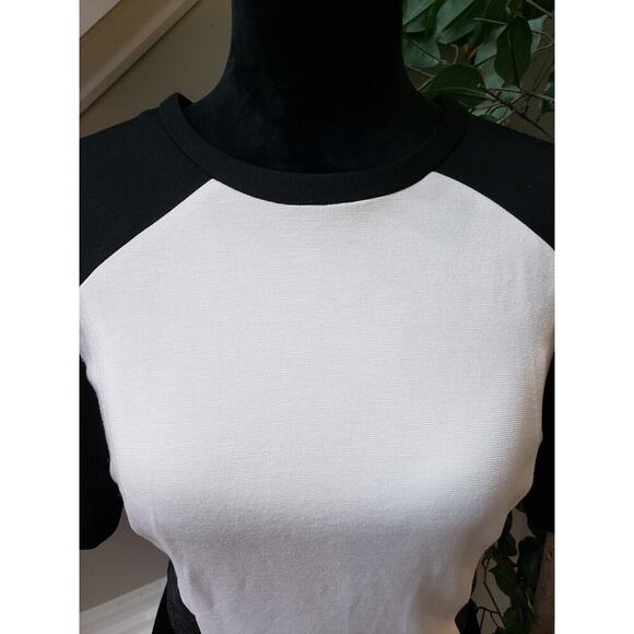 Milly Sheath Dress Women's L Black & White Lined Back Zip Short Sleeve Crew Neck - Picture 10 of 13